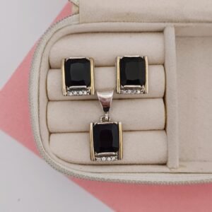 Set plata con oro con circonia negra