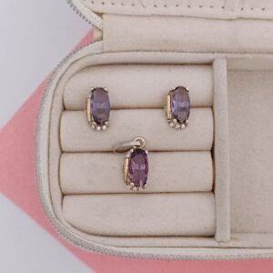 Set de plata con oro con circonia morada