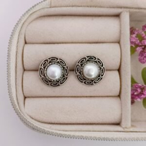 Aretes plata quemada con perla