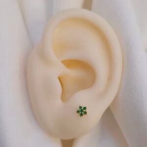 Aretes dorados flor verde